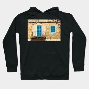 Window and balcony with light blue shutters Hoodie